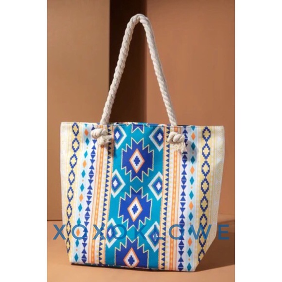 Aztec Southwestern Print Large Tote Bag Fully Lined Rope Handles - Picture 10 of 10